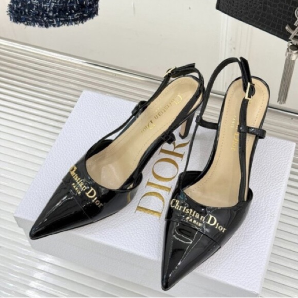 Premium Dior Black Ribbed Heels